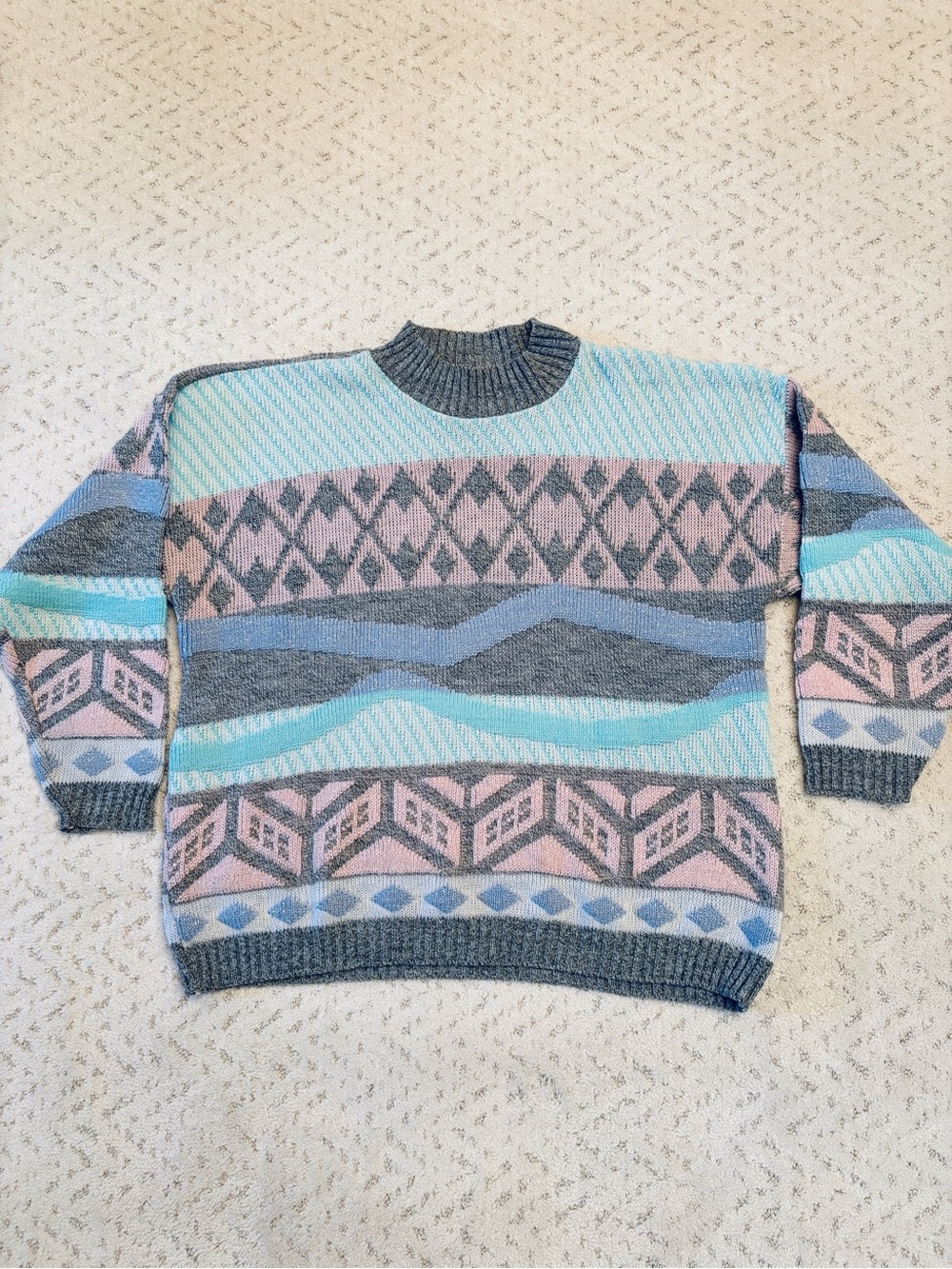 Vintage 80s Fairy Kei Kawaii Pastel Crewneck Sweater Size M Oversized Sparkle